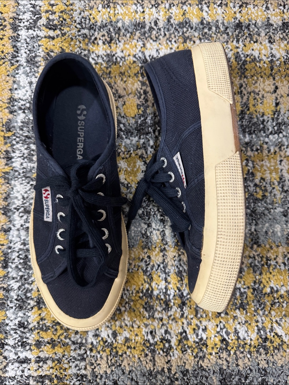 Superga Men's Navy Canvas Sneakers with Cream Rubber Sole